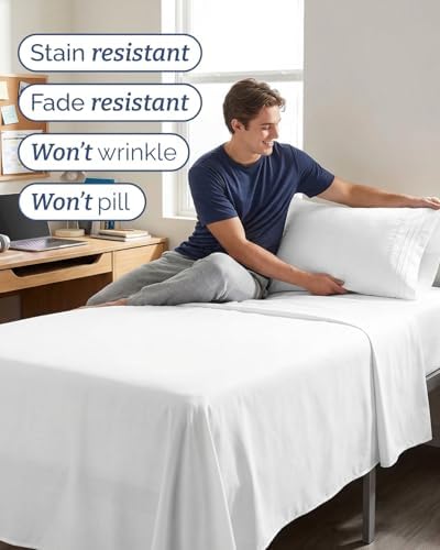 Twin XL 3 Piece Sheet Set - College Dorm Room Essentials - White