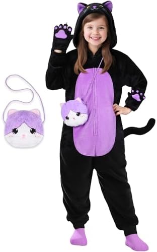 Joycover Halloween Black Cat Costume for Girls, Kids Cat Onesie & Purse Bag