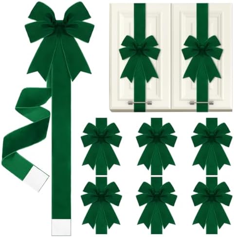 Daifunli 6 Pcs Dark Green Velvet Christmas Cabinet Bows Ribbons for Kitchen