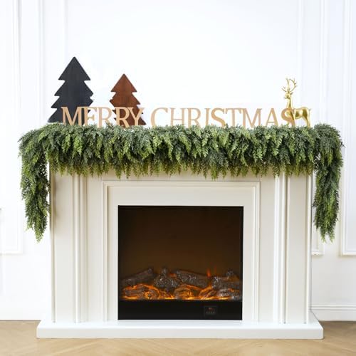 6Ft Christmas Garland,Real Touch Cedar Garland,Realistic Faux Pine Garlands