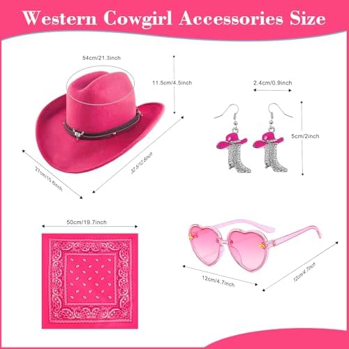 Cowgirl Outfits for Girls Kids 6 Pcs Western Costume Accessories Cowboy Hat Fringe Vest Earring for Halloween Party
