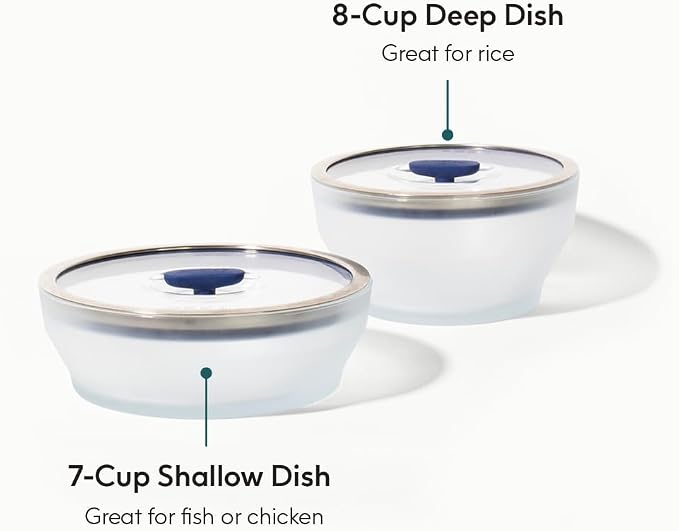 Anyday 4-Pc Microwave Cookware Set with Glass Lids (Blueberry) | Large, Food Storage, Plastic-Free Containers, Stackable Steamer with Vented Lid, Microwave-Safe, Steaming Vegetables, Rice