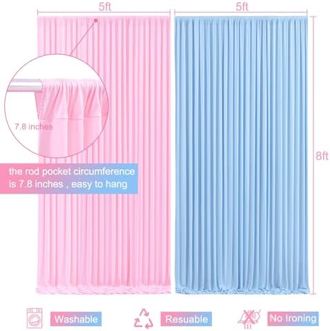 Pink Blue Backdrop Curtains for Gender Reveal Boy or Girl Parties Wrinkle Free Photo Curtains Backdrop Drapes Fabric Decoration for Birthday Party Baby Shower 5ft x 8ft,2 Panels