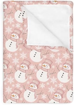 Watercolor Pink Snowman Baby Blankets for Girl Christmas Snowman Snowflakes Girly Soft Flannel Swaddle Receiving Blankets for Infant Toddler Crib Winter Holiday Nursery Bed Blanket 50x60inch