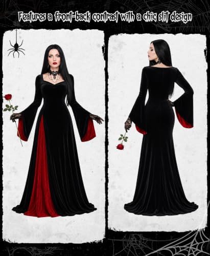 Aileam Morticia Addams Costume Halloween Morticia Addams Dress Gothic Witch Costume Women Velvet Black Outfit Cosplay Party