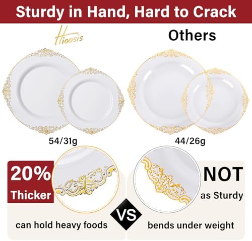 Hioasis 175 Pcs White Gold Plates for Wedding