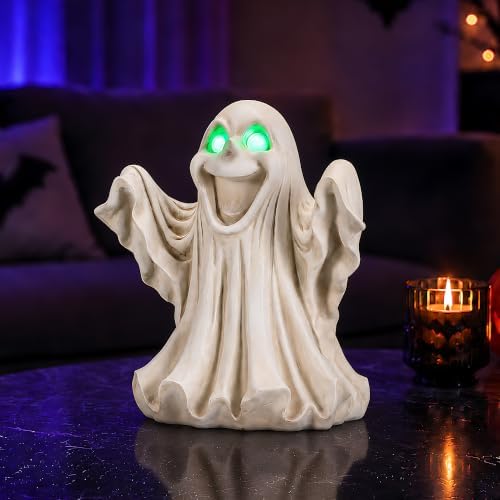 Ghost Figurine with LED Glowing Eyes for Spooky Decor