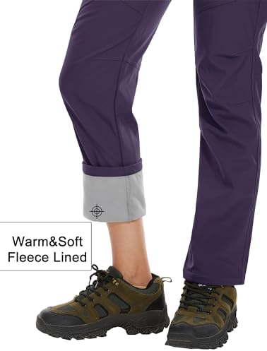 MAGCOMSEN Women's Fleece Lined Waterproof Insulated Snow Ski Pants Winter Warm Hiking Pants Outdoor Softshell