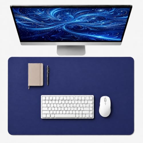 Leather Desk Pad Protector, 24" x 17", Dark Blue Desk Mat