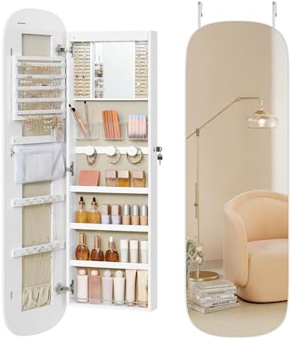 SONGMICS Jewelry Organizer, LED Jewelry Cabinet, Wall/Door Mounted