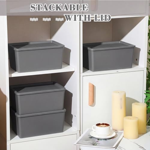 Menkxi 4 Pcs Storage Bins with Lids, Gray, Small