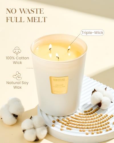 M&SENSE Creamy Vanilla Pie Soy Candle, 35oz 3-Wick, Cozy Baking Gift
