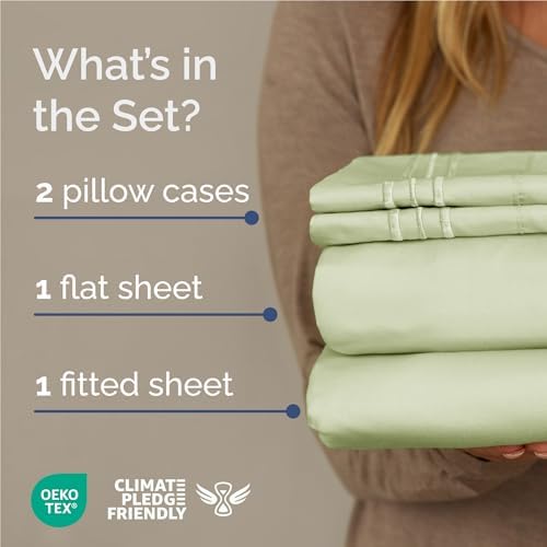 Full Size 4 Piece Sheet Set - Comfy Breathable & Cooling - Light Sage Green