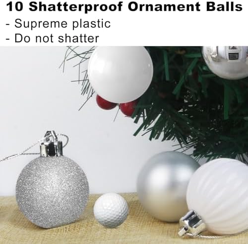 White & Silver 3.2" Large Christmas Balls - Christmas Tree Decoration Ornaments Shatterproof Hanging Balls for Birthday Halloween Holiday Wedding Decorations Set of 10pcs