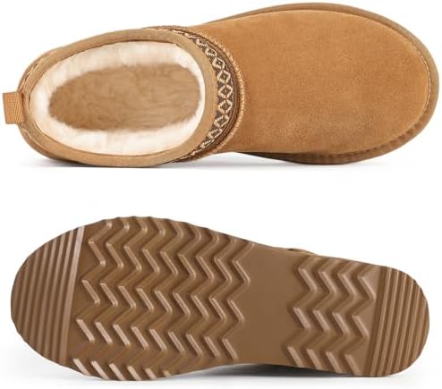 Litfun Genuine Suede Mini Boots for Women Faux Fur Lined Winter Ankle Boots