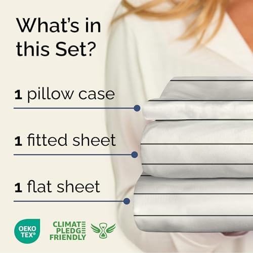 Twin 3 Piece Striped Sheet Set - Soft, Breathable & Cooling - Cream Stripe