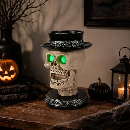 Halloween Skull Candy Bowl with Glowing Eyes and Batteries Included