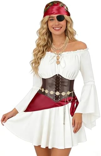 Women Pirate Costume Set Halloween Dress Outfit with Accessories