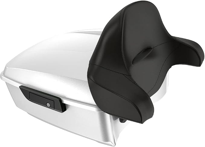 Advanblack Road Glide Tour Trunk Pack White Hot Pearl King Tour Trunk Pack Luggage +Wrap-Around Backrest Pad for '97-'25 Harley Touring Road King Street Glide Electra Glide CVO Models