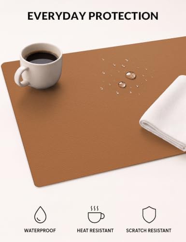 Leather Desk Pad Protector, 27.5" x 12", Camel Desk Mat