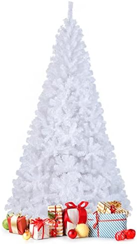 8Ft Artificial White Christmas Tree, Pine Tree with Solid Metal Legs & Pine Needles, Ideal for Indoor & Outdoor Home, Office, Holiday Decoration
