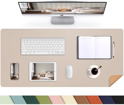 AFIING Leather Desk Mat, Beige, 31.5" x 17",Desk pad Protector