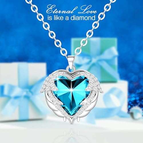 Preserved Cyan Real Rose with Necklace Forever Flowers Diamond shaped Box for Mom Wife Girlfriend Grandma on Mothers Day Birthday Valentines Christmas Anniversary Beatiful Gifts for women