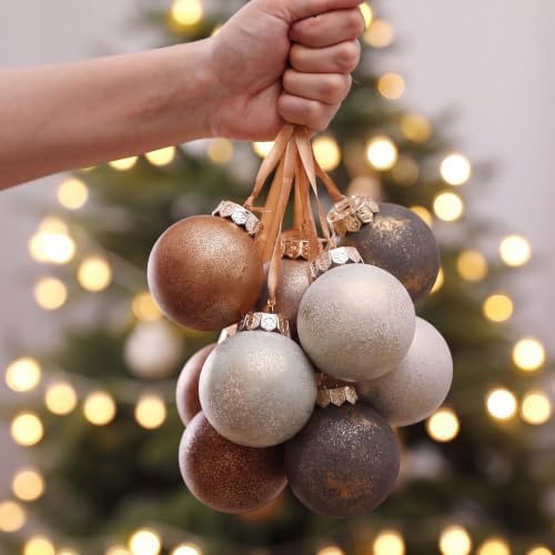 Yunlly 18 Pcs Neutral Christmas Ball Ornament Brown Glitter Xmas Tree Decor