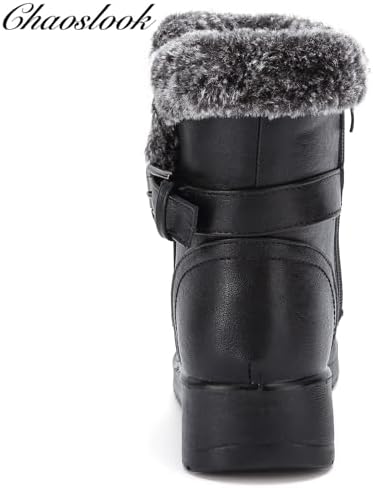 Womens Snow Boots Leather Winter Warm Boots Platform Ankle Booties