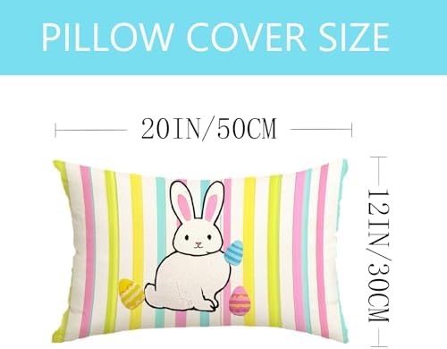 Easter Pillow Covers 12x20 Inch,Easter Decorations for Home,Set of 4 Happy Easter Hunny Bunny Pink Blue Decorative Throw Pillow Covers Spring Farmhouse Decor