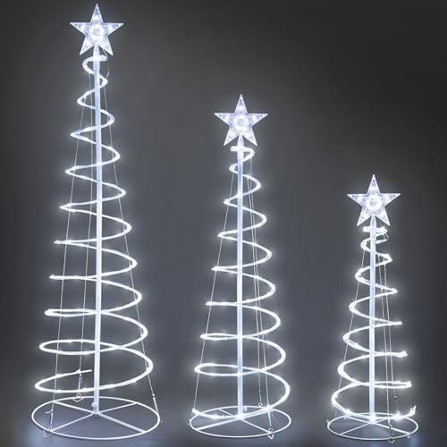 Set of 3 Christmas Spiral Tree Lights, 3/4/5 FT Holiday Decor, Cool White