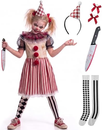 Clown Costume for Girls, Halloween Scary Killer Clown Costume