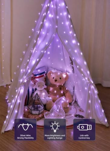 Brightown 300 LED Purple Fairy Lights, 9.8ft x 9.8ft Halloween String Light