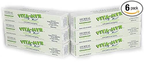 Vita-Myr Zinc+ Toothpaste, No Sugar, No Fluoride, Gluten Free, SLS Free No Alcohol, No Saccharin No Artificial Sweetener/Color ,Made in USA.5.4 Ounce Pack of 6