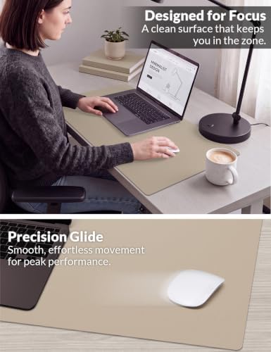 Leather Desk Pad Protector, 27.5" x 12", Eggshell Desk Mat