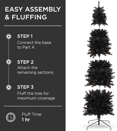 Best Choice Products 9ft Black Artificial Holiday Christmas Pencil Tree for Home, Office, Party Decoration w/ 1,300 Tips, Metal Hinges & Base