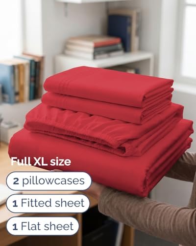 Full XL Sheets - 4 Piece Full XL Sheet Set - Breathable & Cooling - Red