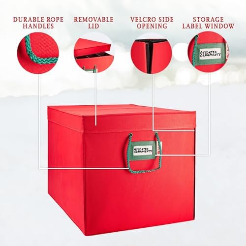 HOLDN’ STORAGE Christmas Ornament Storage Box with Dividers, Stores Ornaments up to 96 of 3 Inch Large Christmas Ball Storage Containers with 4 Trays - Red