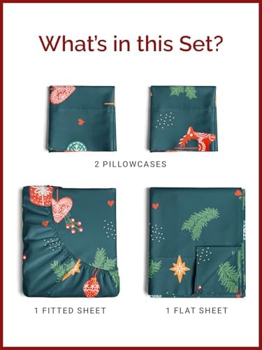 Christmas Sheet Set, Green Christmas, Holiday Xmas Bedding Set - Full Size