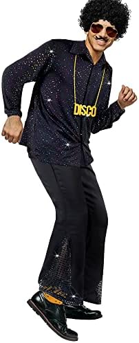 Mepase 6 Pcs Men 70s Disco Outfit Bell Bottom Pants Wig