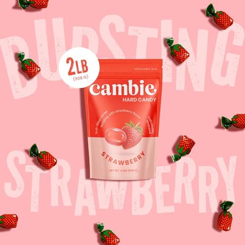 Strawberry Hard Candy Individually Wrapped by Cambie - 2 lbs of Hard Candy