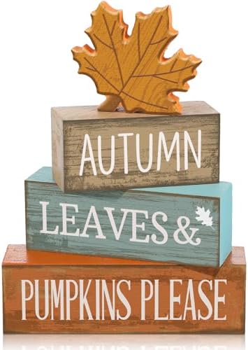 Lineshading 4 Pcs Fall Table Decor, Thanksgiving Wooden Maple Leaf Sign