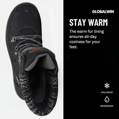 GLOBALWIN Women's Snow Boots Waterproof Mid-Calf Winter Boots for Women with Quilted Knit Panels, Warm Fleece Lining, and Non-Slip Insulated Outdoor Sole