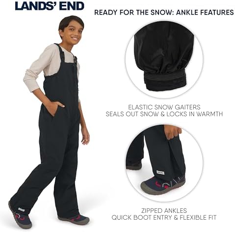 Lands' End Unisex Kids Squall Waterproof Adjustable Insulated Iron Knee Snow Bib Overalls