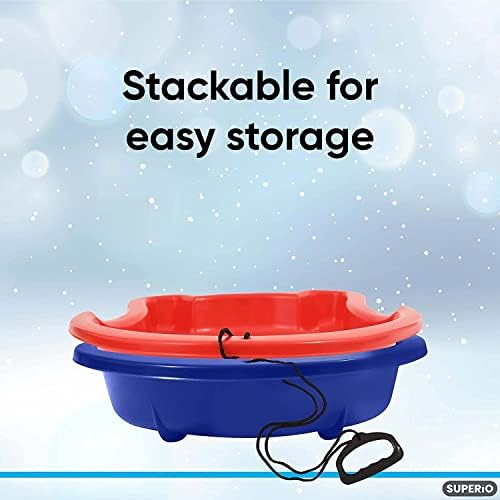 Superio Toboggan Snow Sled- 37” Plastic Slider for Kids and Adults- Heavy Duty Sled for 1 Rider with Pull Ropes for Downhill Sledding, Winter Outdoor Sports