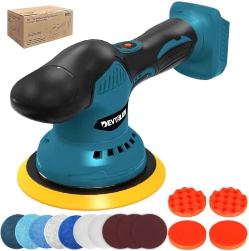 Cordless Car Buffer Polisher Kit Compatible with Makita 18V Battery(NO Battery),6"Brushless DA Random Polishing Machine, 8 Variable Speed 5500RPM for Car Detailing,14Pcs Accessories