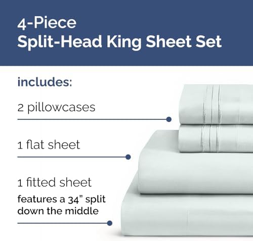 Flex Top Split Head King 4 Piece Sheet Set - Soft & Breathable - Ice Blue