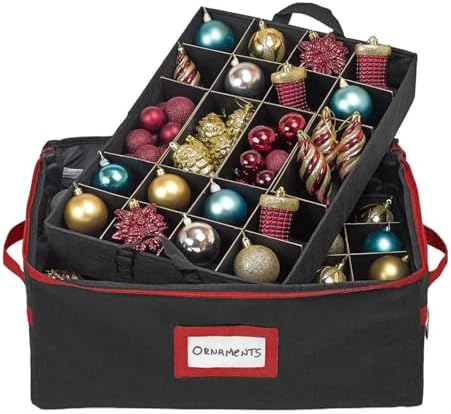 HOLDN’ STORAGE Christmas Ornament Storage Box with Dividers - Fits 72-3” Ornaments, 3 Removable Trays, Durable & Space-Saving, Clear Top Lid, Convenient Storage Designed, Black