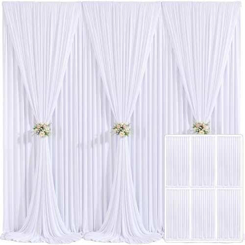 6 Panels White Backdrop Curtain for Parties Wedding Wrinkle Free White Photo Curtains Backdrop Drapes Fabric Decoration for Baby Shower 30ft(W) x 10ft(H)