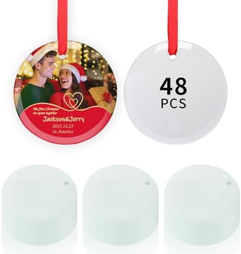 PYD Life 48 PCS Sublimation Blanks Ornaments Glass Frosted 3" Round Bulk